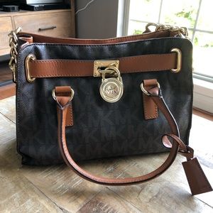 Michael Kors Brown Hamilton MK Logo Satchel Bag
